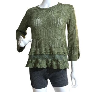 GREIGE Women's
Crochet Stitch 3/4
Sleeve  Olive
Green Medium